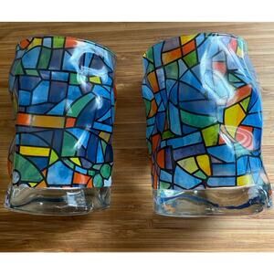 Bormioli Rocco Multicolored Tumbler Glasses Set Of Two Italy 4.25” Tall, 8 oz.